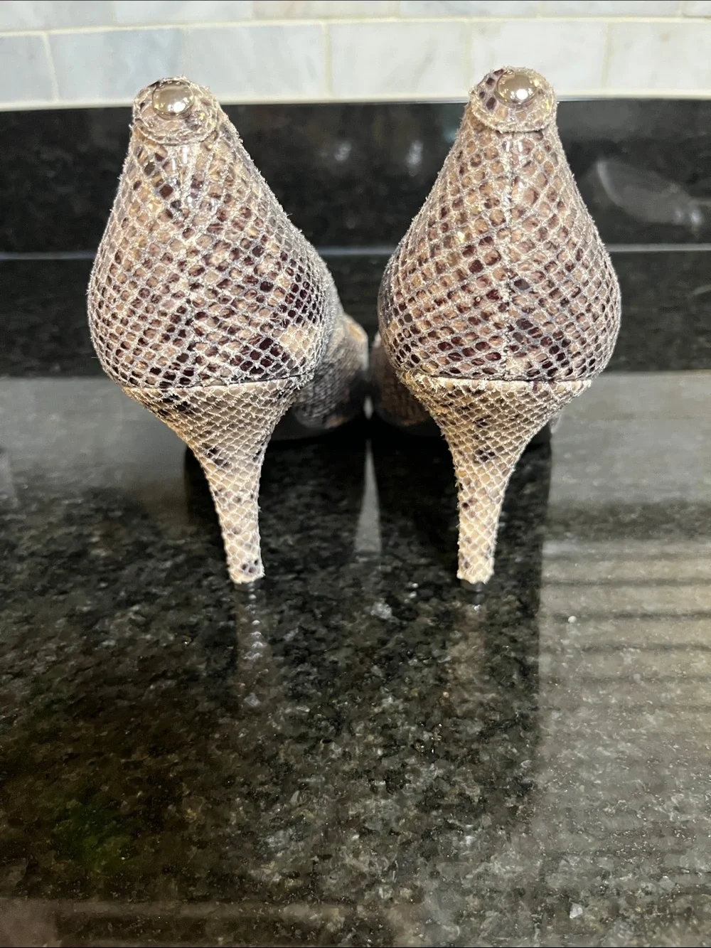 Michael Kors Snake-Print Pointed Toe Pumps in Beige and Brown